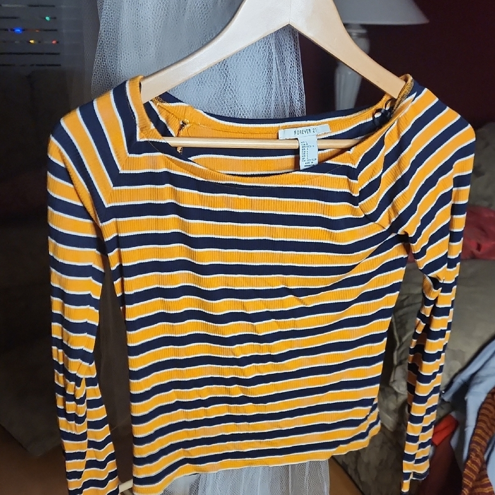 Forever 21 Yellow and Black Striped Top